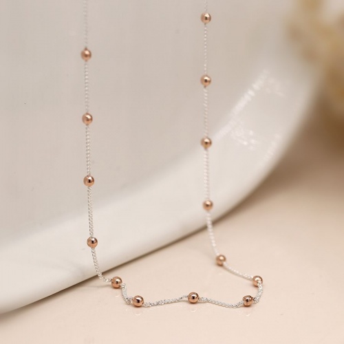 Sterling silver Chain and Rose Gold Bead Necklace by Peace of Mind